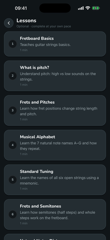 Short guitar fretboard lessons inside FretGenius