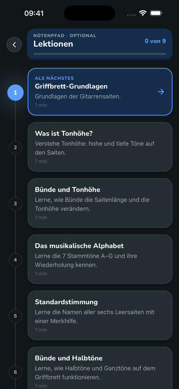Kurze Lektionen zum Gitarrengriffbrett in FretGenius