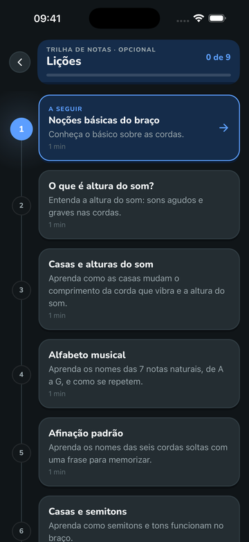Lições curtas sobre o braço da guitarra e do violão no FretGenius